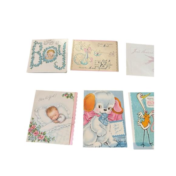 VTG Hallmark Baby Announcement Retro Card Stork Boy Girl Just Arrived USED - Picture 3 of 7